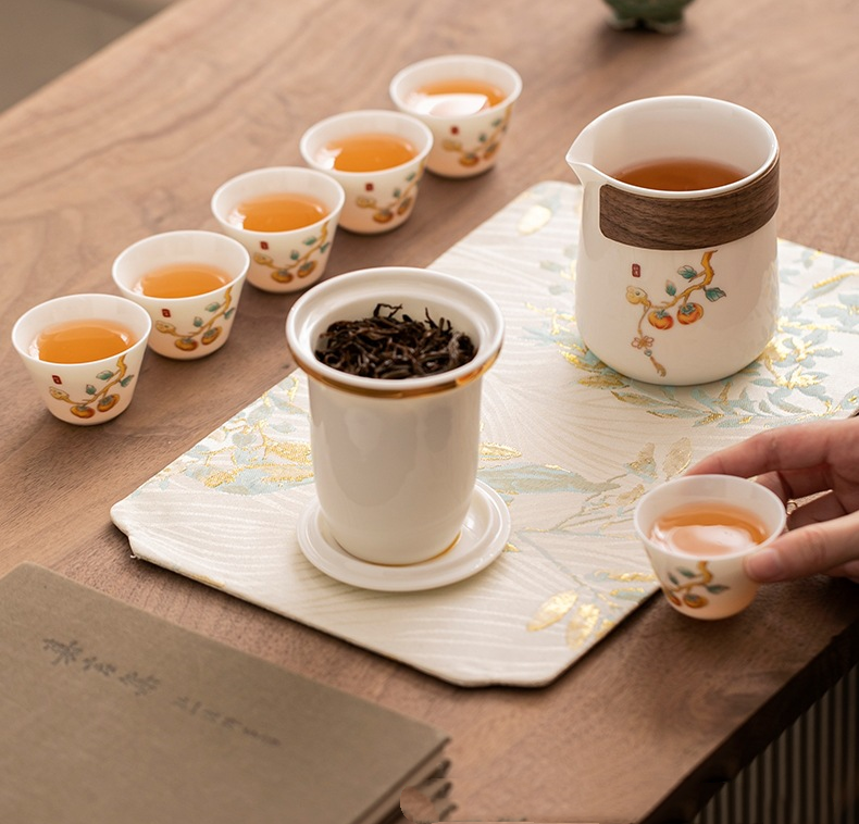 Persimmon Travel Tea set, portable and portable, with a good meaning of everything going well, Quick Guest Cup (White)