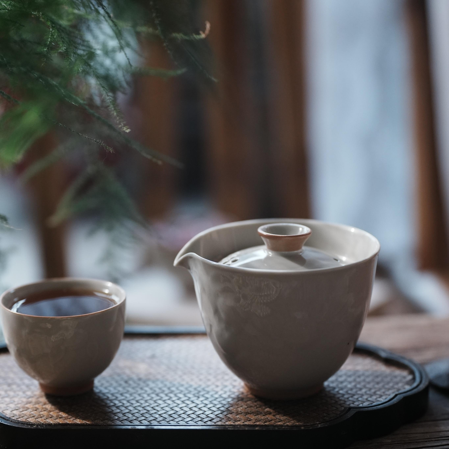 Covered bowl Porcelain Quick Guest Cup,and Cup Set Small Teaset with Lid for Home Gifting Outdoor and Office(Gray)