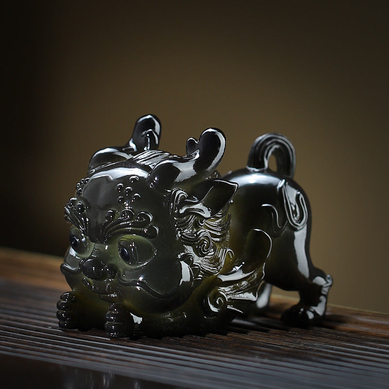 Tea Pet Pixiu Figurine, Color Changing Chinese Teapet , Cute Kungfu Tea Ornament Accessories with Feng Shui Good Luck Charm