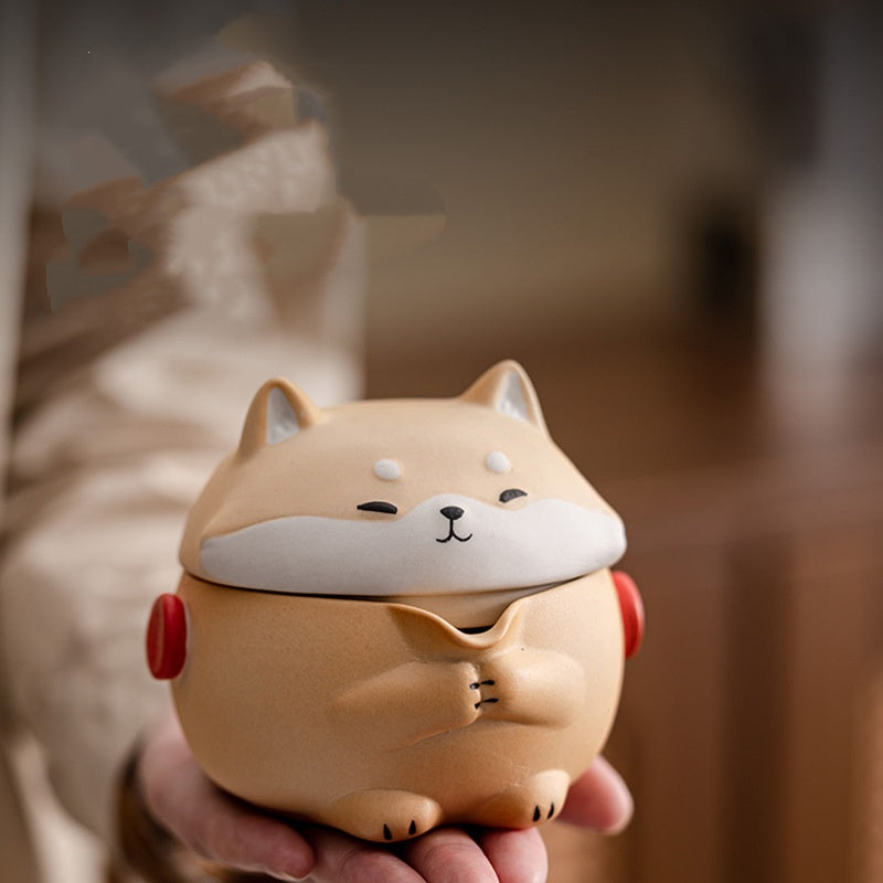 Mini Gaiwan Tea Set, Cute Dog Shiba Inu Teapot with Portable Bag for Travel, Chinese Ceramic Gongfu Teapot with 4 Ceramic Teacups.