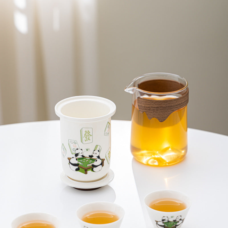 Panda Mahjong Travel Tea set, one pot with three cups, Quick Guest Cup tea set