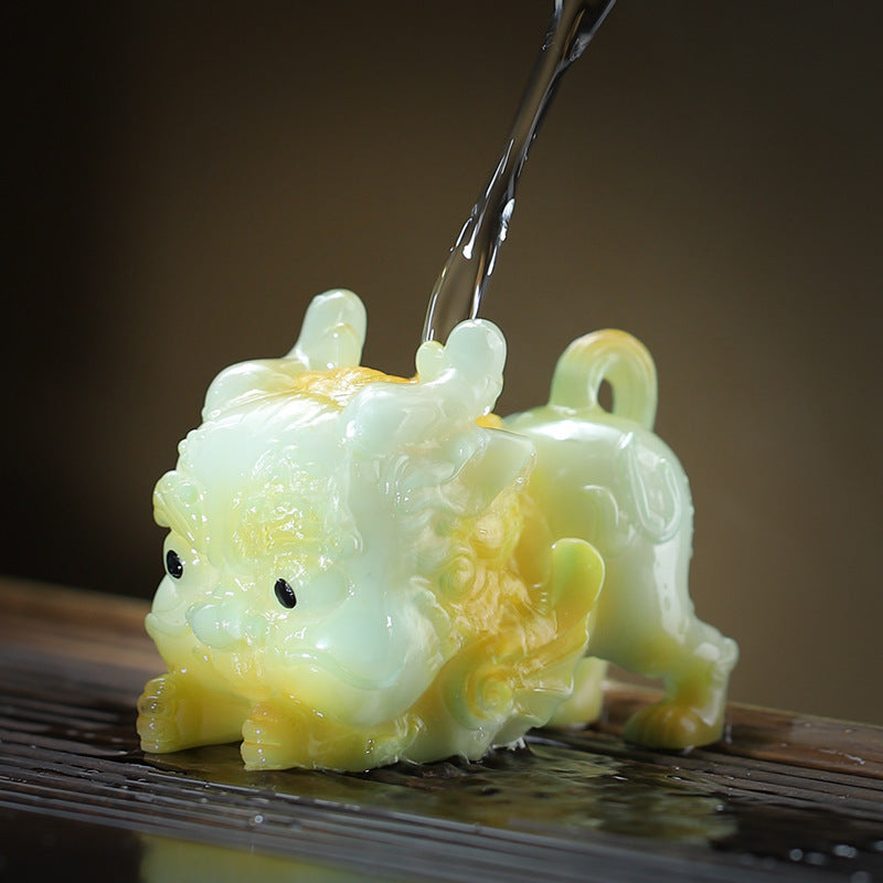 Tea Pet Pixiu Figurine, Color Changing Chinese Teapet , Cute Kungfu Tea Ornament Accessories with Feng Shui Good Luck Charm