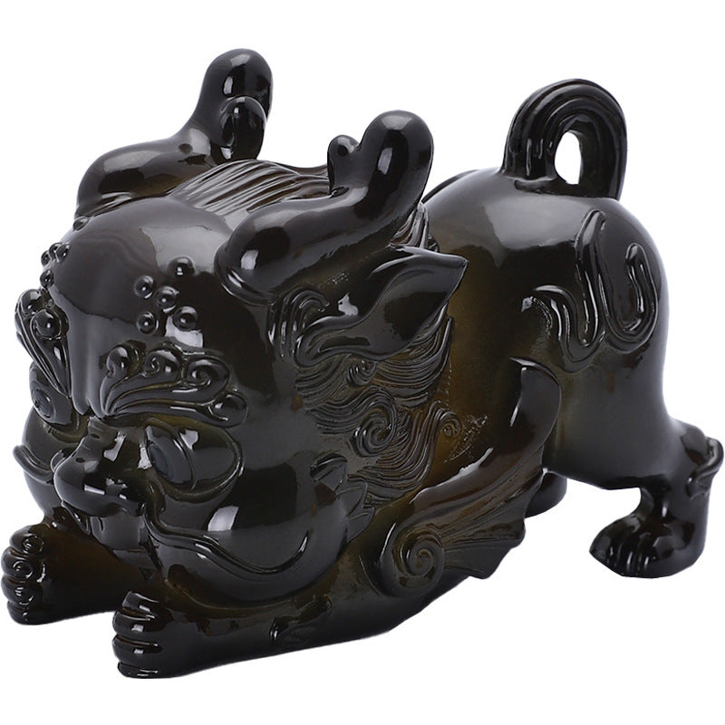 Tea Pet Pixiu Figurine, Color Changing Chinese Teapet , Cute Kungfu Tea Ornament Accessories with Feng Shui Good Luck Charm