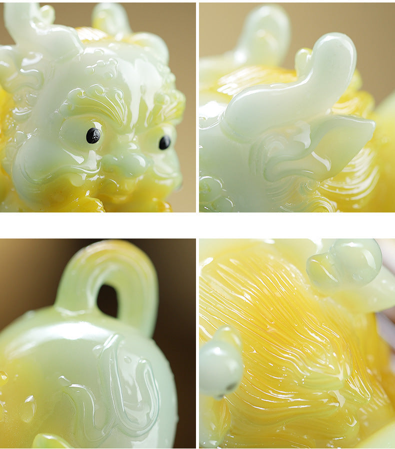Tea Pet Pixiu Figurine, Color Changing Chinese Teapet , Cute Kungfu Tea Ornament Accessories with Feng Shui Good Luck Charm