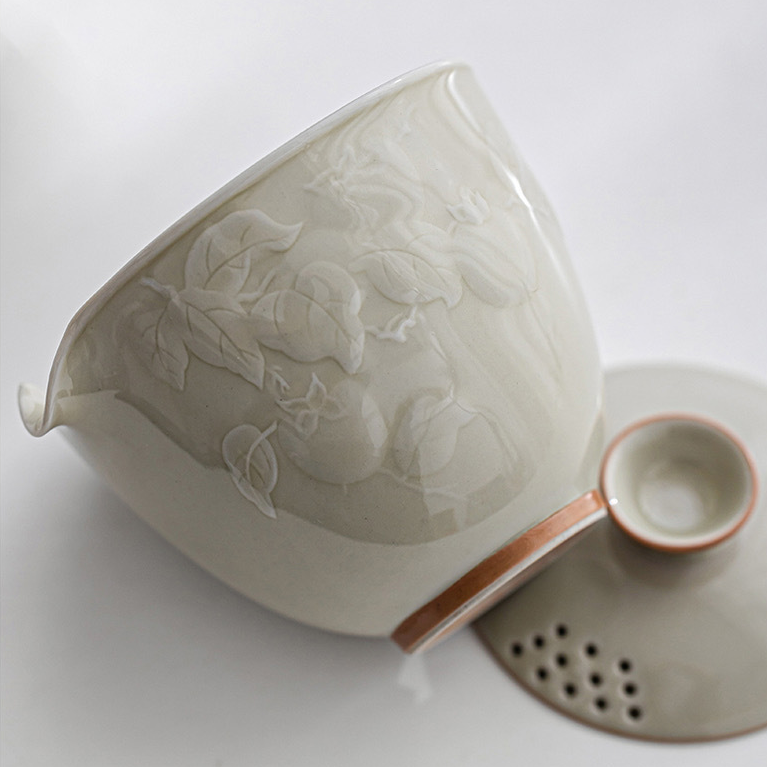 Covered bowl Porcelain Quick Guest Cup,and Cup Set Small Teaset with Lid for Home Gifting Outdoor and Office(Gray)