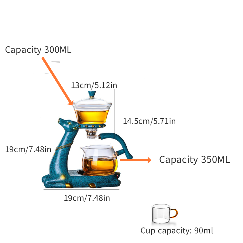 Lazy Kungfu Glass Tea Set Semi Automatic Drip Rotating with Infuser Glass Teapot Set