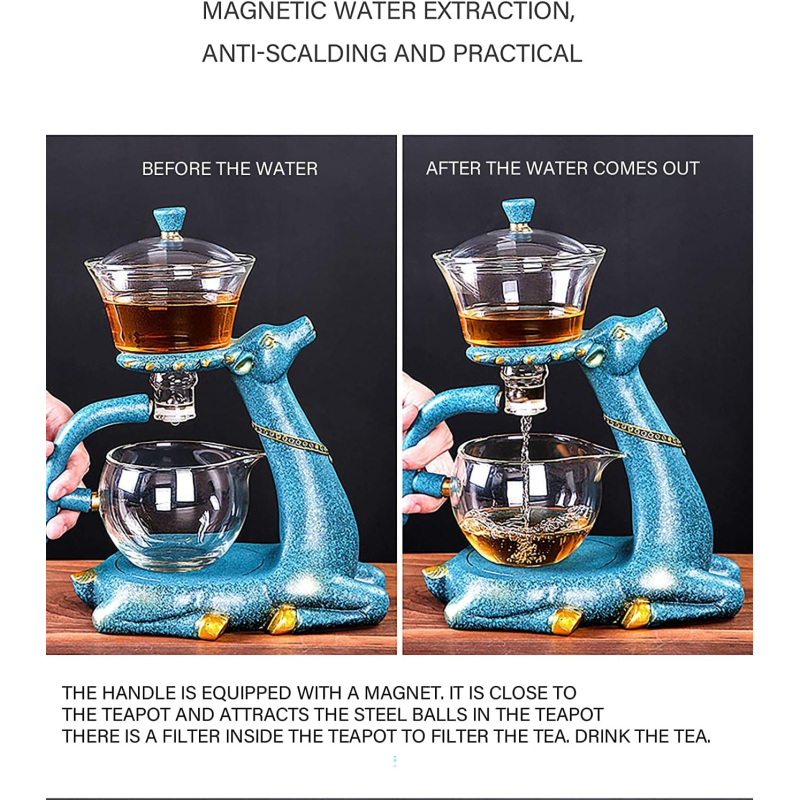 Lazy Kungfu Glass Tea Set Semi Automatic Drip Rotating with Infuser Glass Teapot Set