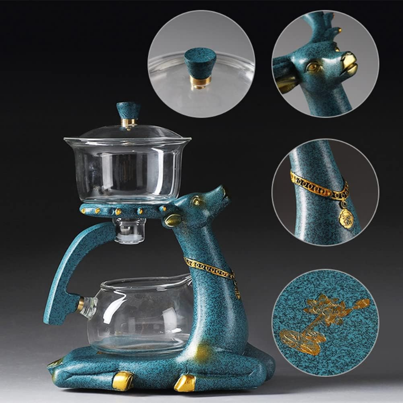 Lazy Kungfu Glass Tea Set Semi Automatic Drip Rotating with Infuser Glass Teapot Set