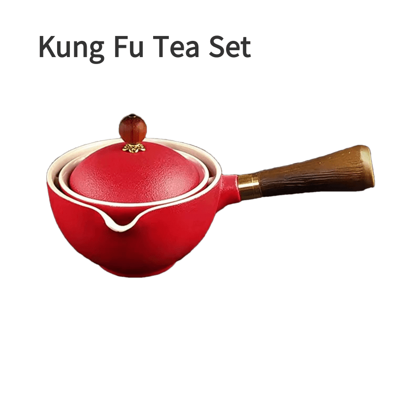 Ceramic portable travel tea set,One pot and four cups of travel bag (Red)