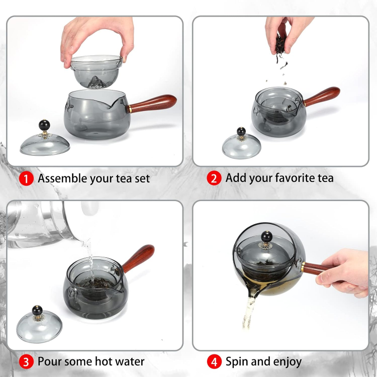 Glass Teapot with Infuser, 360 Rotation Gongfu Teapot