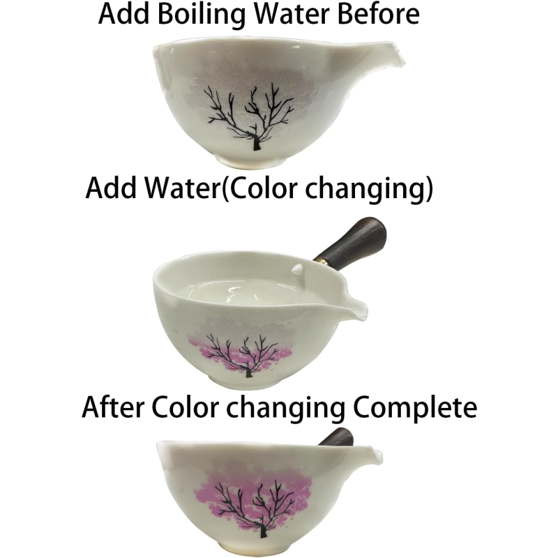 Ceramic portable travel tea set, 4 tea cups, tea tray, and travel bag (cherry blossom)