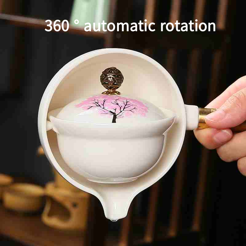 Ceramic portable travel tea set, 4 tea cups, tea tray, and travel bag (cherry blossom)
