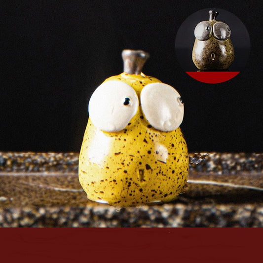 Color Changing Tea Pet, "Never Leave" Pear Figurine with Meaningful Chinese Pun, Novelty Animated Tea Ceremony Decoration for Table Top