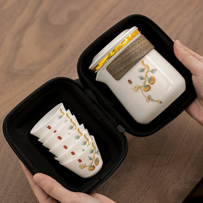 Persimmon Travel Tea set, portable and portable, with a good meaning of everything going well, Quick Guest Cup (White)