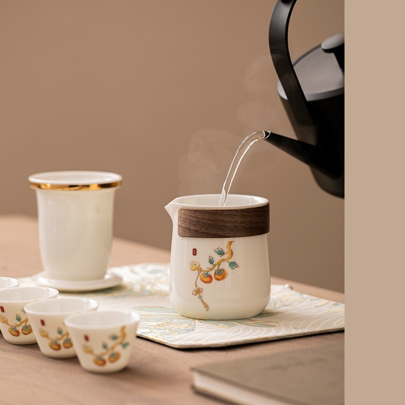 Persimmon Travel Tea set, portable and portable, with a good meaning of everything going well, Quick Guest Cup (White)