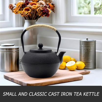 Cast Iron Tea Pot with Stainless Steel Infuser for Loose Leaf Tea, Small Asian Tea Set with Teacups（black）