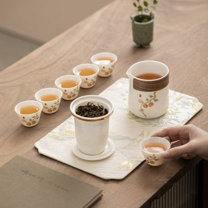 Persimmon Travel Tea set, portable and portable, with a good meaning of everything going well, Quick Guest Cup (White)