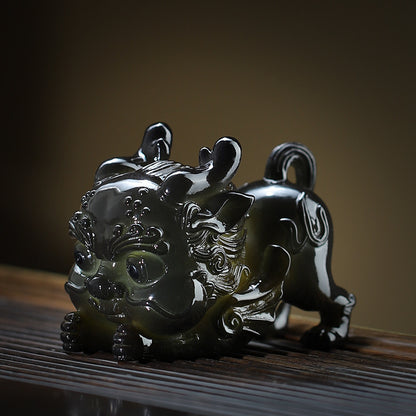 Tea Pet Pixiu Figurine, Color Changing Chinese Teapet , Cute Kungfu Tea Ornament Accessories with Feng Shui Good Luck Charm