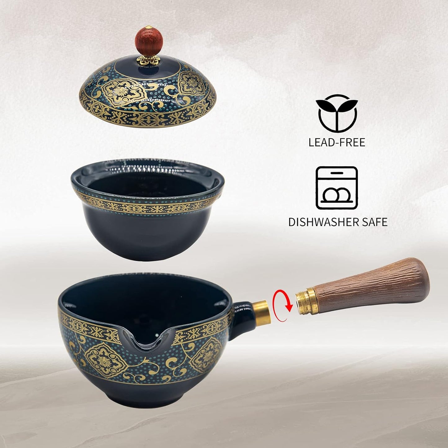 Ceramic portable travel tea set, One pot and four tea cups, tea tray of travel bag (Floral Blue)