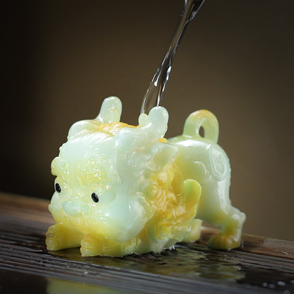 Tea Pet Pixiu Figurine, Color Changing Chinese Teapet , Cute Kungfu Tea Ornament Accessories with Feng Shui Good Luck Charm