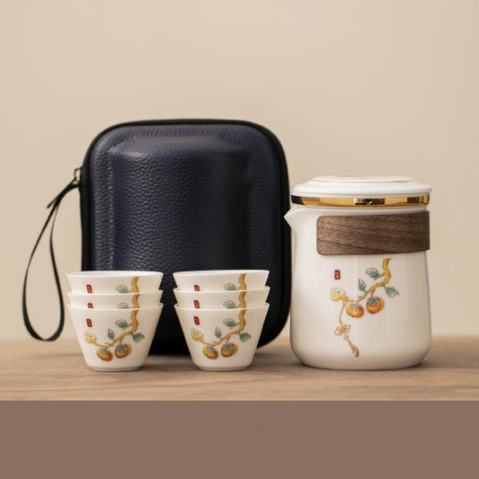 Persimmon Travel Tea set, portable and portable, with a good meaning of everything going well, Quick Guest Cup (White)