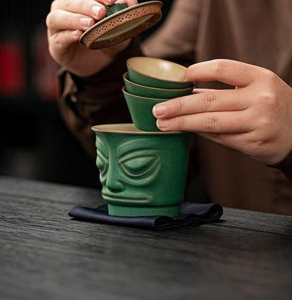 Sanxingdui Portable Travel Tea Set, Ceramic Cultural and creative Quick Guest Cup, portable tea set