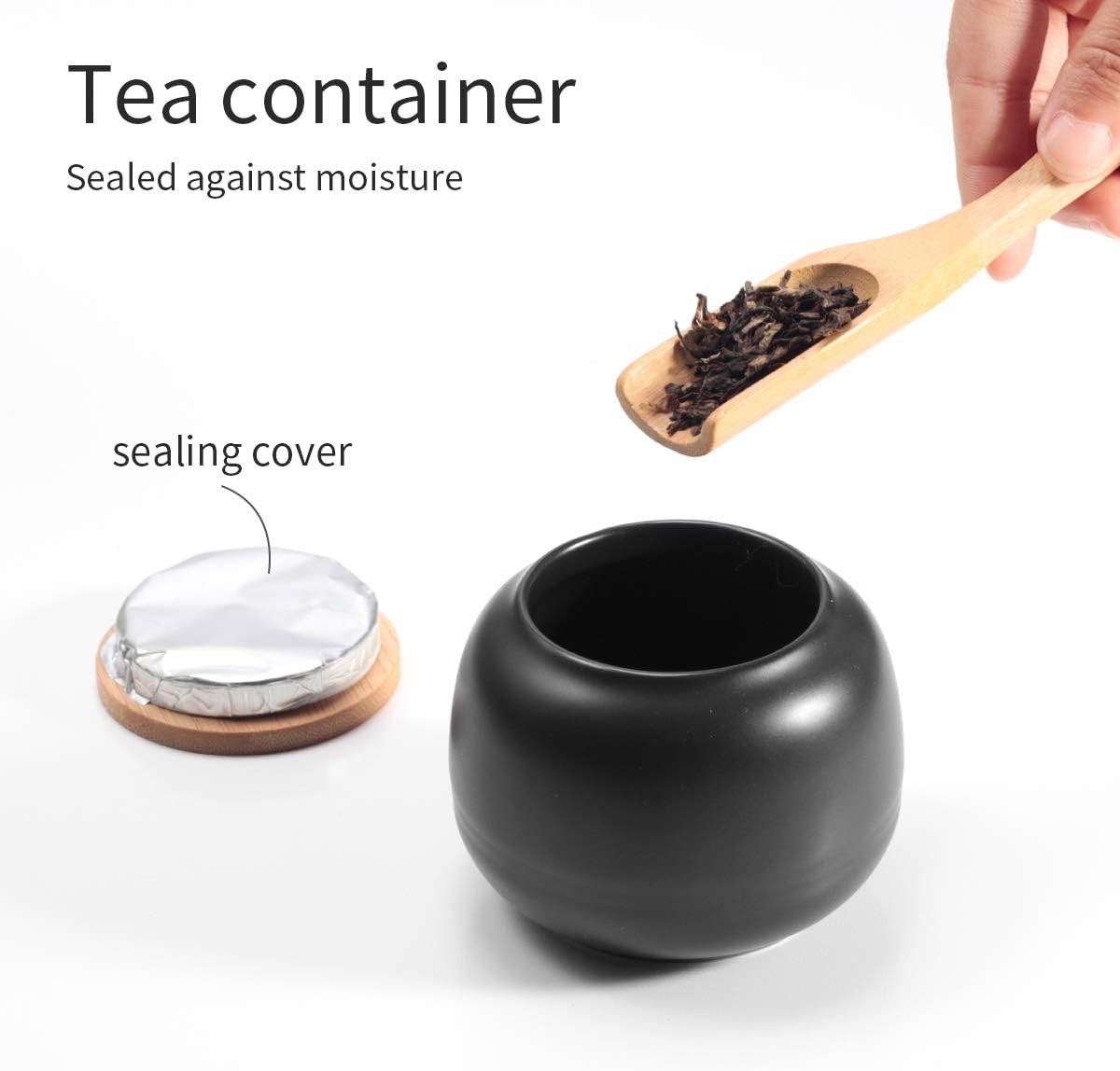 Portable Tea Pot Cup Set with Tray Infuser - Travel Ceramic Tea set (Black)