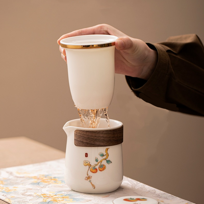 Persimmon Travel Tea set, portable and portable, with a good meaning of everything going well, Quick Guest Cup (White)