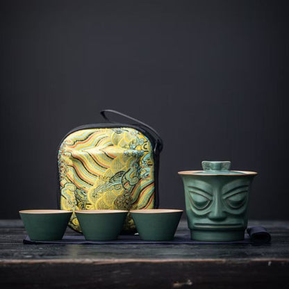 Sanxingdui Portable Travel Tea Set, Ceramic Cultural and creative Quick Guest Cup, portable tea set
