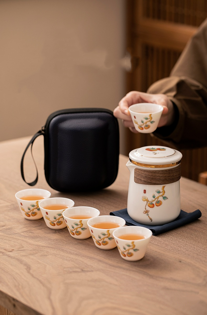 Persimmon Travel Tea set, portable and portable, with a good meaning of everything going well, Quick Guest Cup (White)