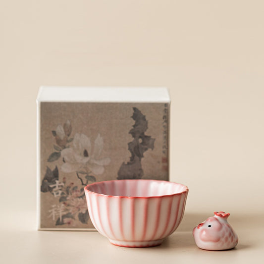 Lard jelly powder Ru Kiln petal cup ceramic tea set with tea pet (Pink)