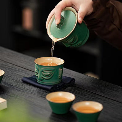 Sanxingdui Portable Travel Tea Set, Ceramic Cultural and creative Quick Guest Cup, portable tea set
