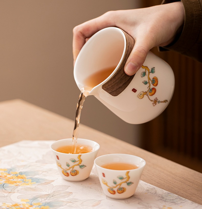 Persimmon Travel Tea set, portable and portable, with a good meaning of everything going well, Quick Guest Cup (White)