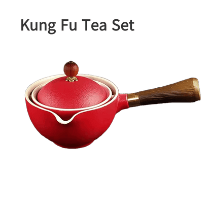 Ceramic portable travel tea set,One pot and four cups of travel bag (Red)