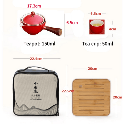 Ceramic portable travel tea set,One pot and four cups of travel bag (Red)