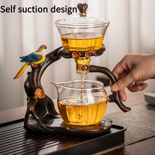 Service à thé en verre Kungfu Ensemble de théière en verre automatique (oiseau) 