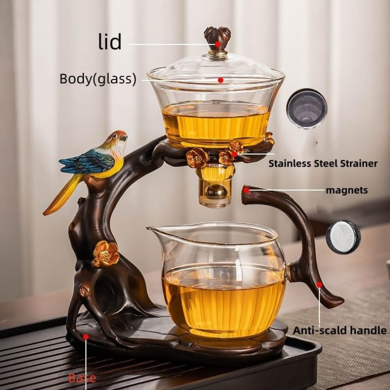 Semi Automatic Glass Teapot Set  (Bird)