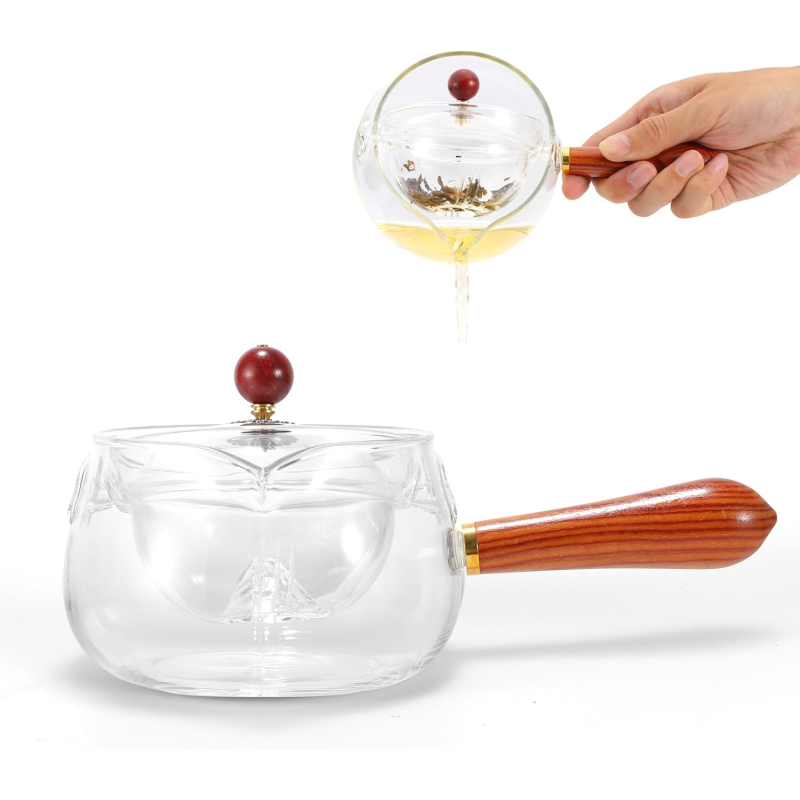 Glass Teapot with Infuser, 360 Rotation Gongfu Teapot
