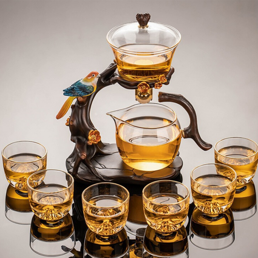 Service à thé en verre Kungfu Ensemble de théière en verre automatique (oiseau) 