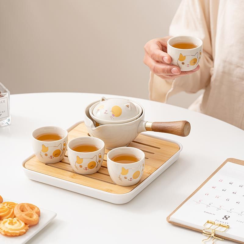 360 degree ceramic portable travel tea set (Lucky Cat)