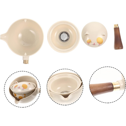 360 degree ceramic portable travel tea set (Lucky Cat)