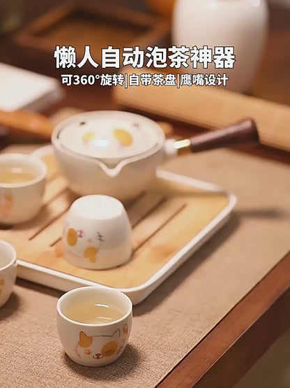 360 degree ceramic portable travel tea set (Lucky Cat)