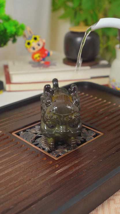 Tea Pet Pixiu Figurine, Color Changing Chinese Teapet , Cute Kungfu Tea Ornament Accessories with Feng Shui Good Luck Charm